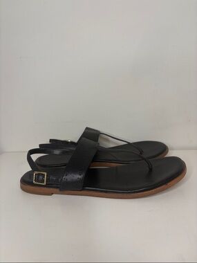 Cole Haan Black Leather Thong Sandals with Brown Sole